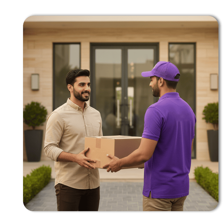 Oreem courier collecting cash on delivery in Saudi Riyal at a doorstep in Riyadh