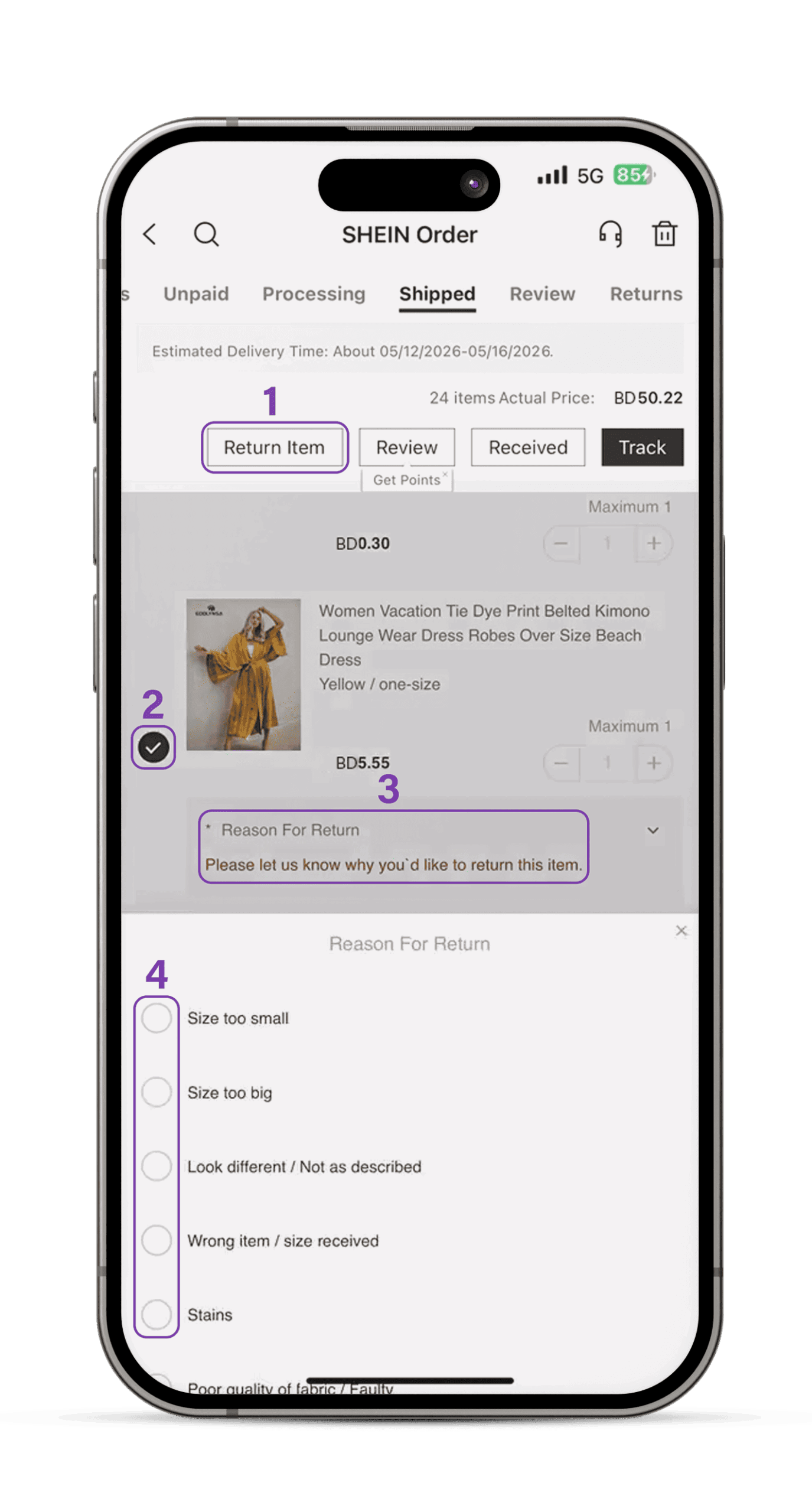 Step 3: Select Return / Refund Request