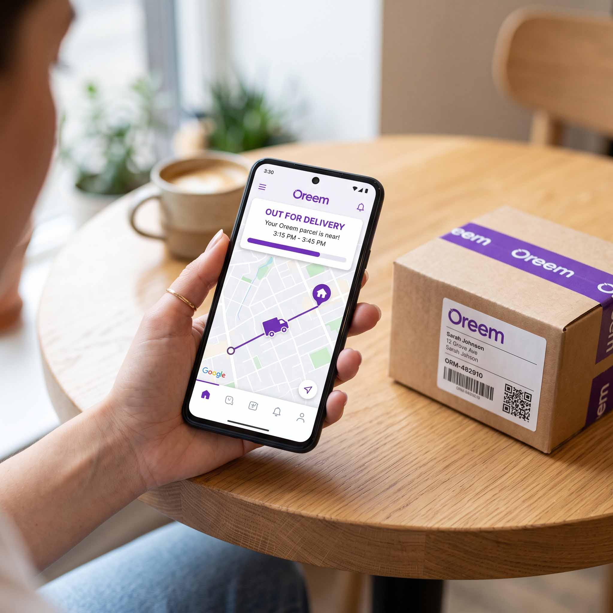 Live tracking and WhatsApp updates on the Oreem delivery app