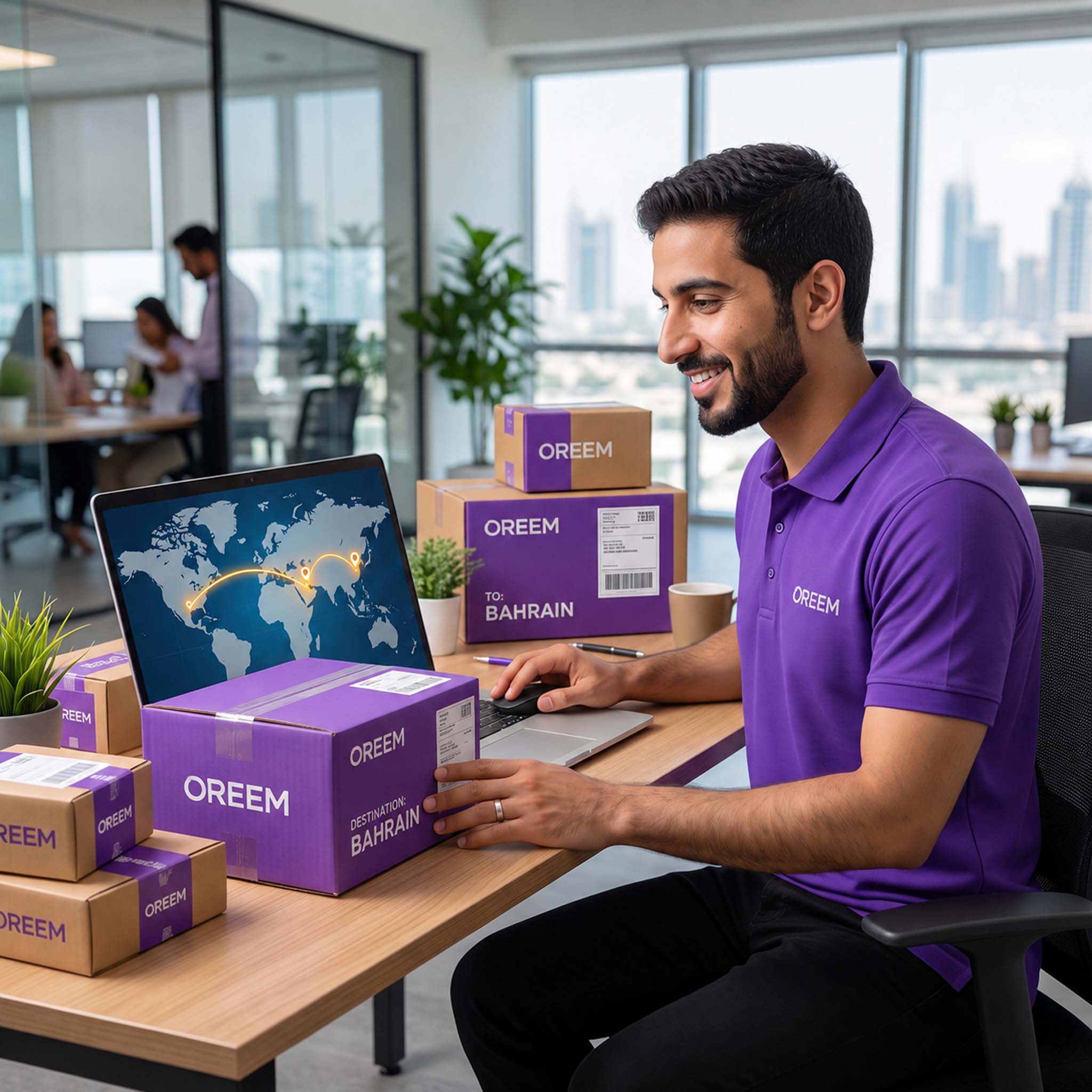 Oreem team member managing online store orders on a laptop