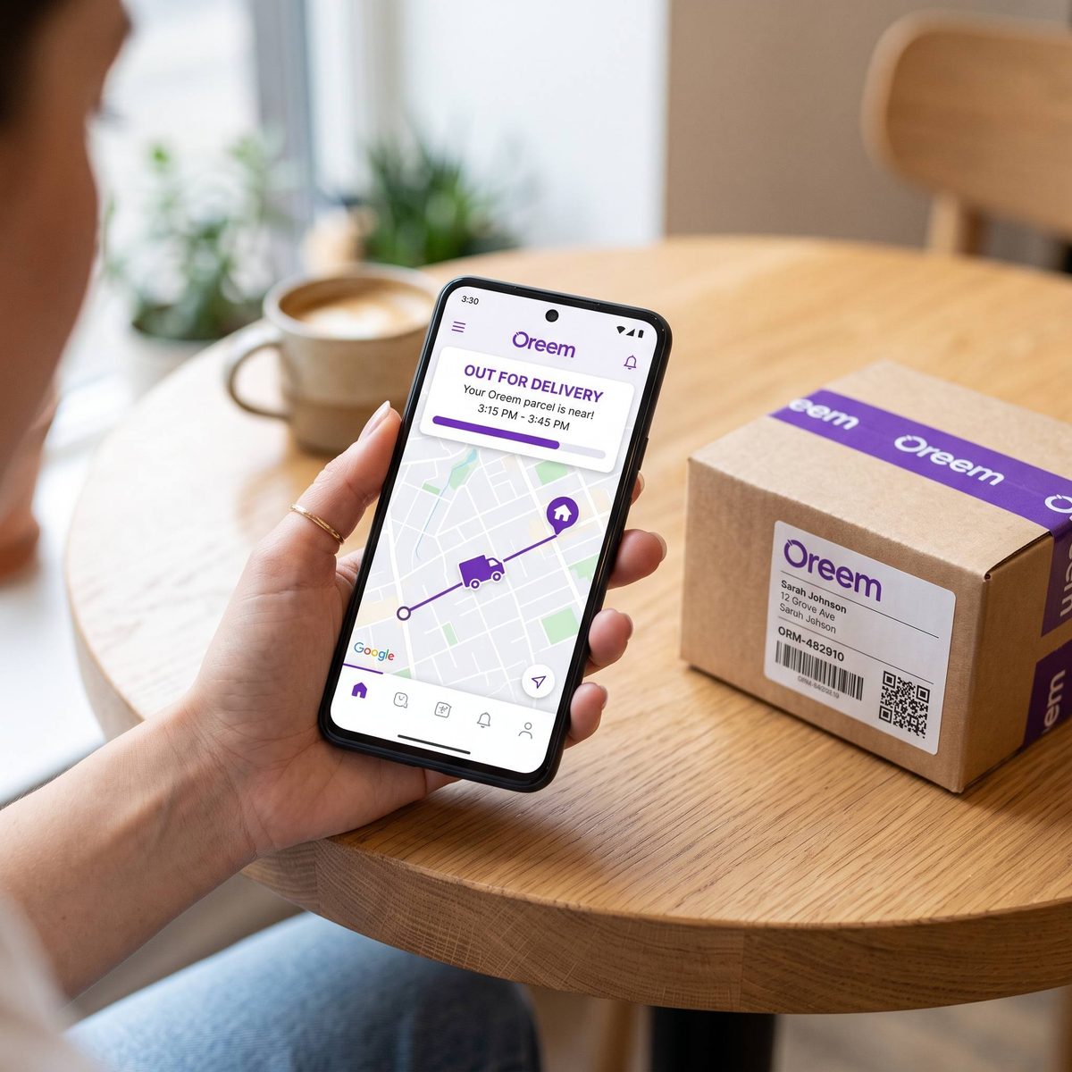 Customer tracking an Oreem shipment live on a smartphone