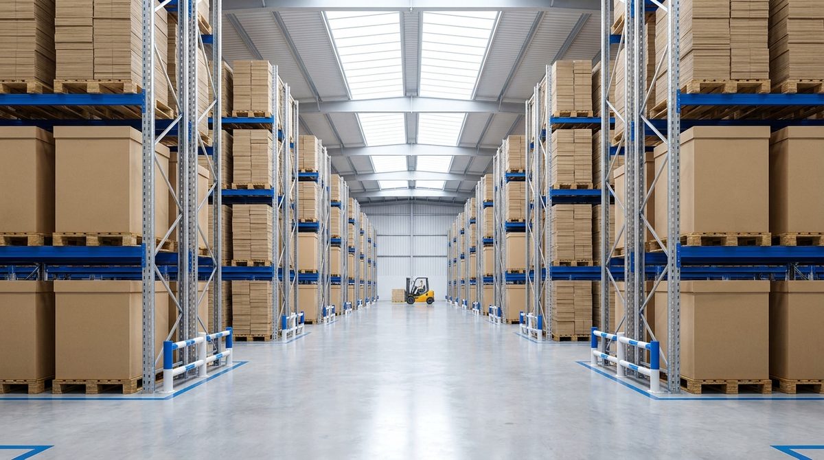 Warehouse aisle with stored stock for ecommerce fulfillment in Bahrain