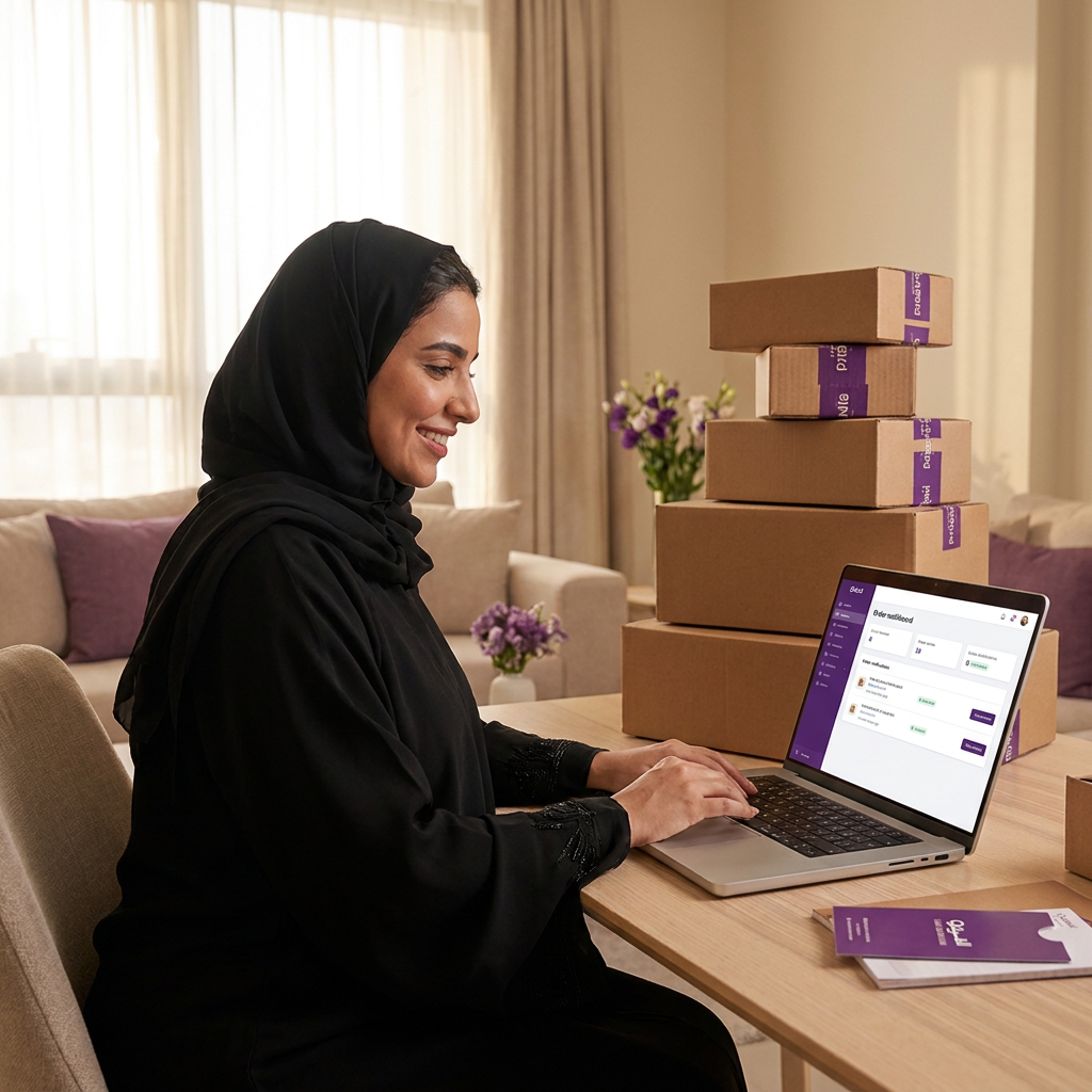 Gulf Arab woman entrepreneur growing her home business with Oreem deliveries in Bahrain