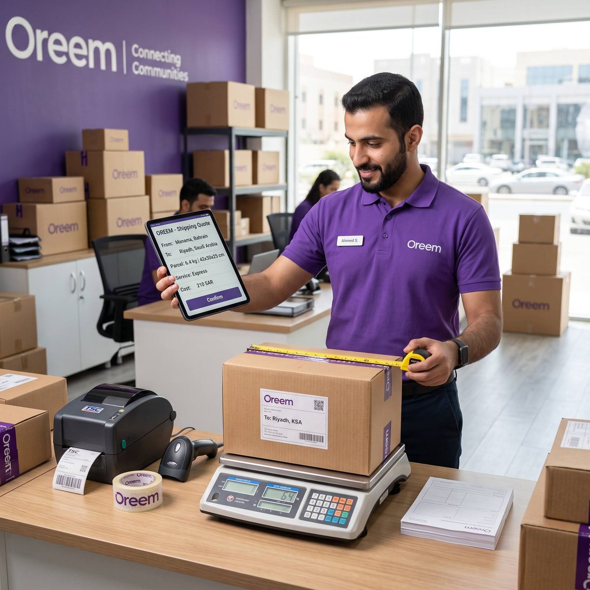 Weighing a parcel to calculate Oreem shipping cost