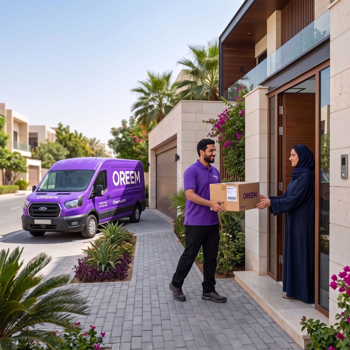 Oreem courier delivering a cash on delivery order to a home in Bahrain