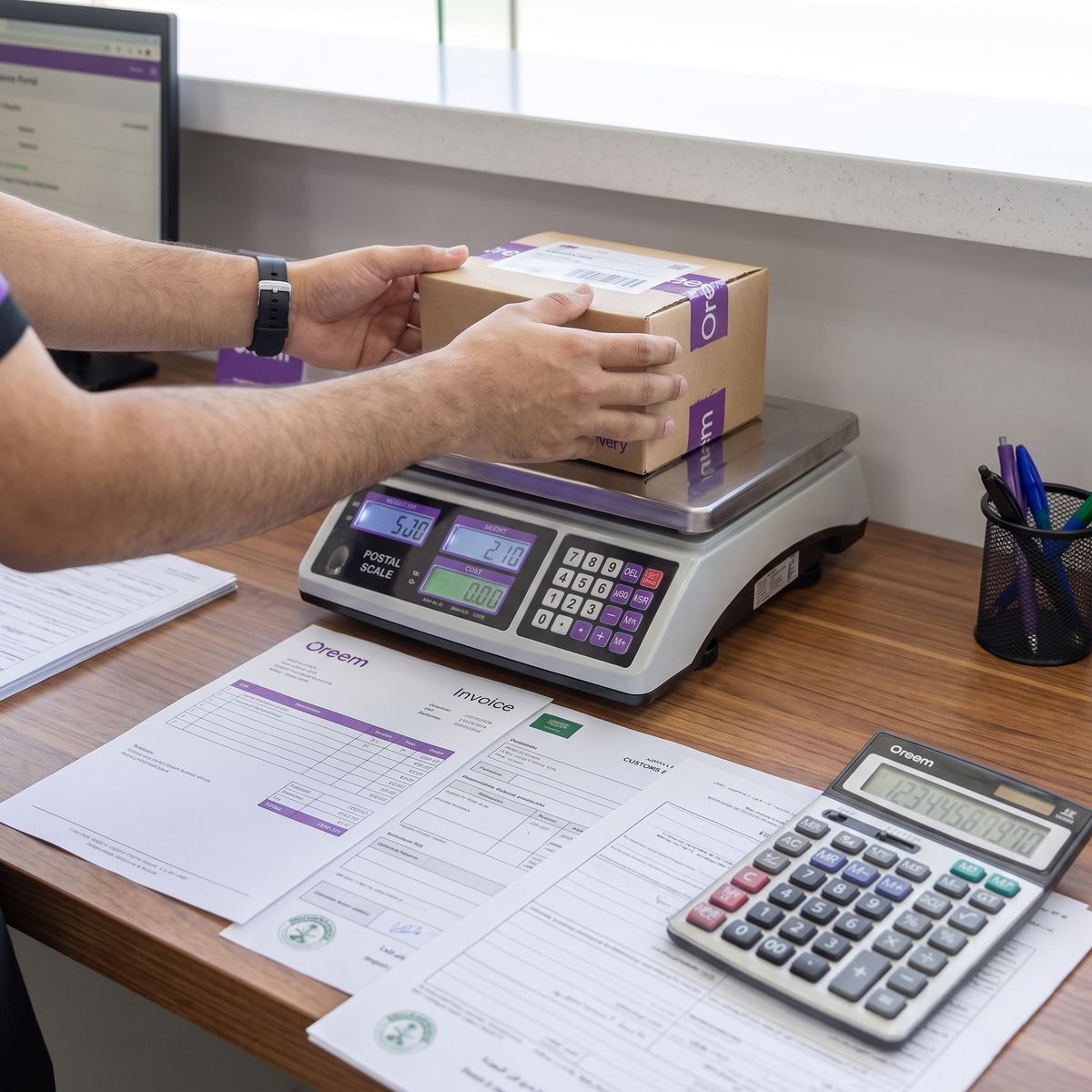 Weighing a parcel to calculate Bahrain customs duty and VAT