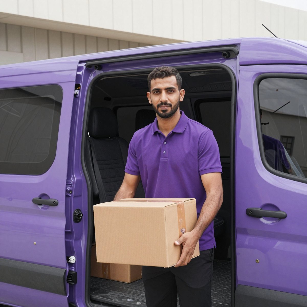 Oreem courier loading packed orders into a delivery van at the Bahrain warehouse