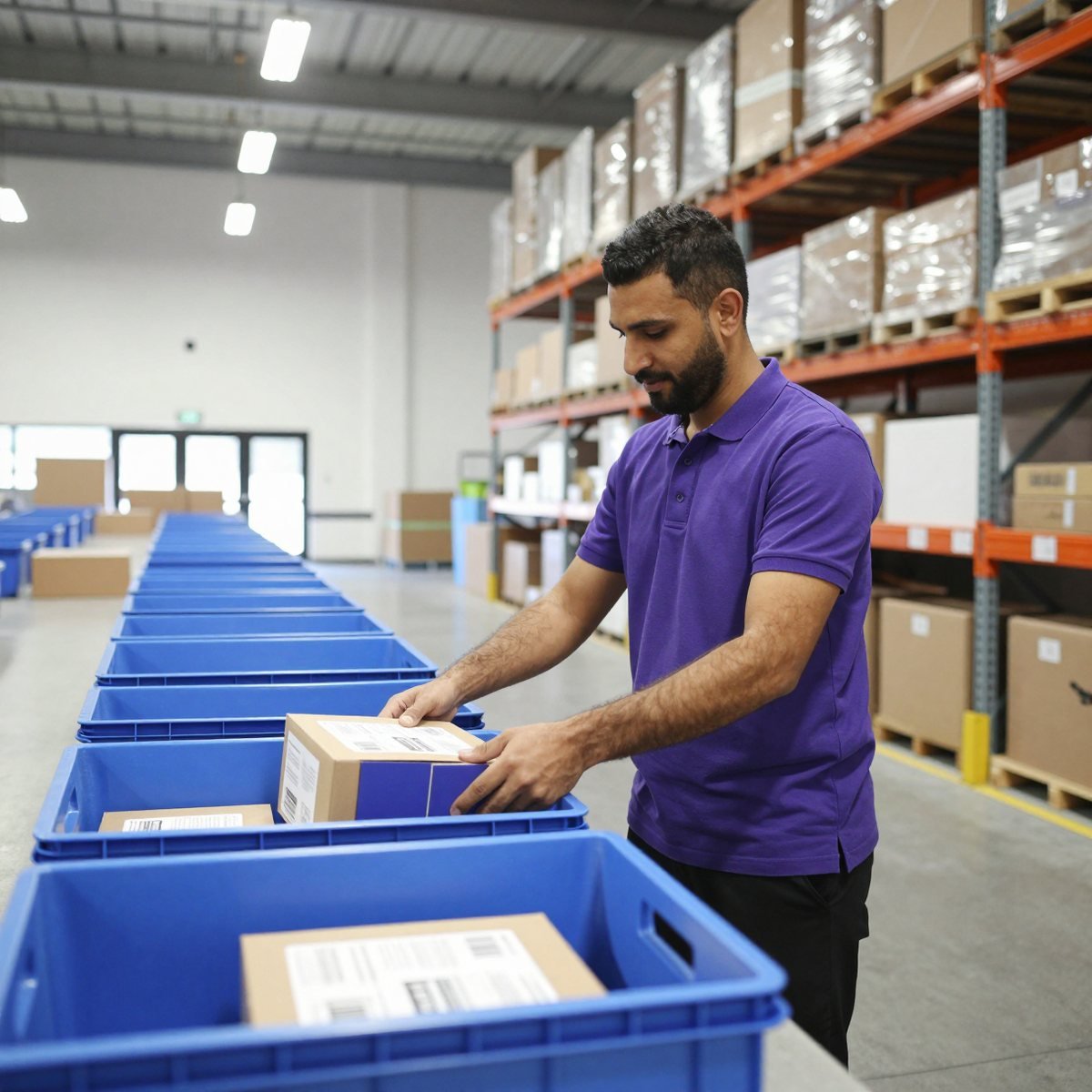Oreem staff sorting customer orders into crates at a logistics hub in Bahrain
