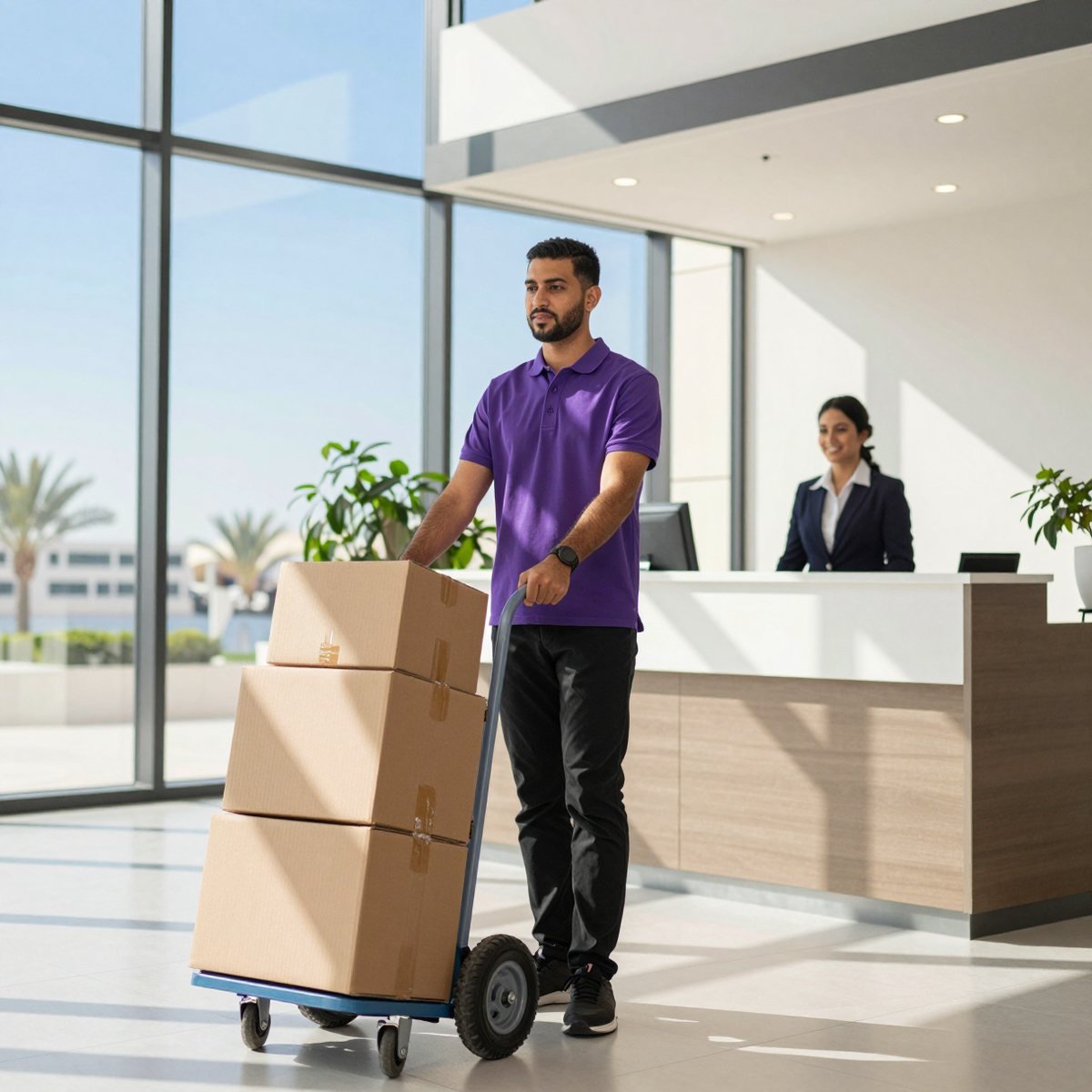 Oreem courier delivering a customs-cleared shipment to a business in Bahrain