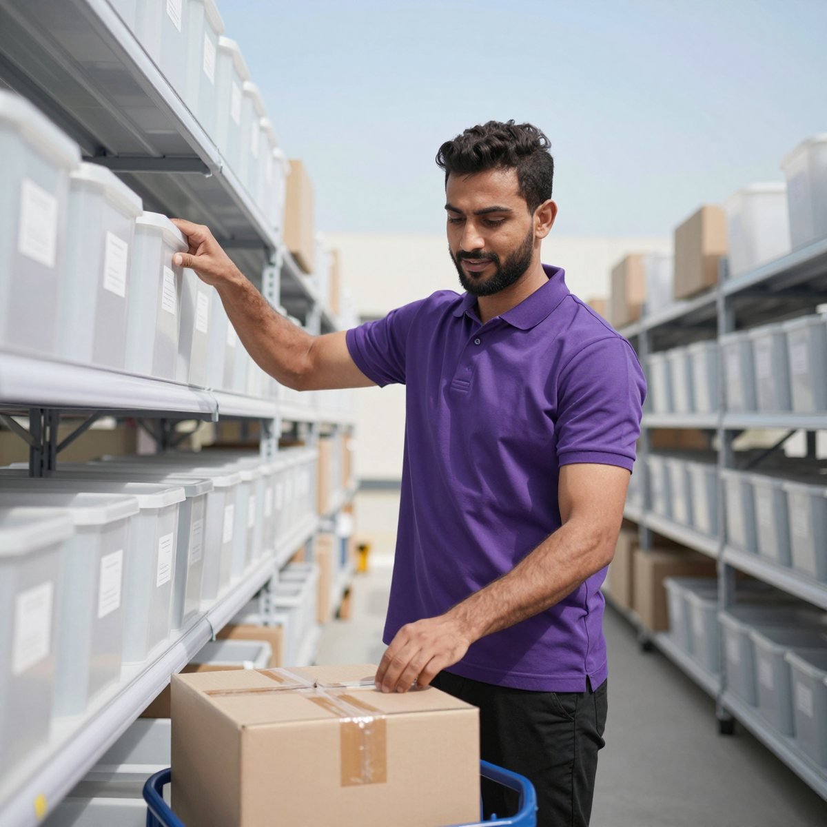 Oreem staff member picking an online order from warehouse shelves in Bahrain