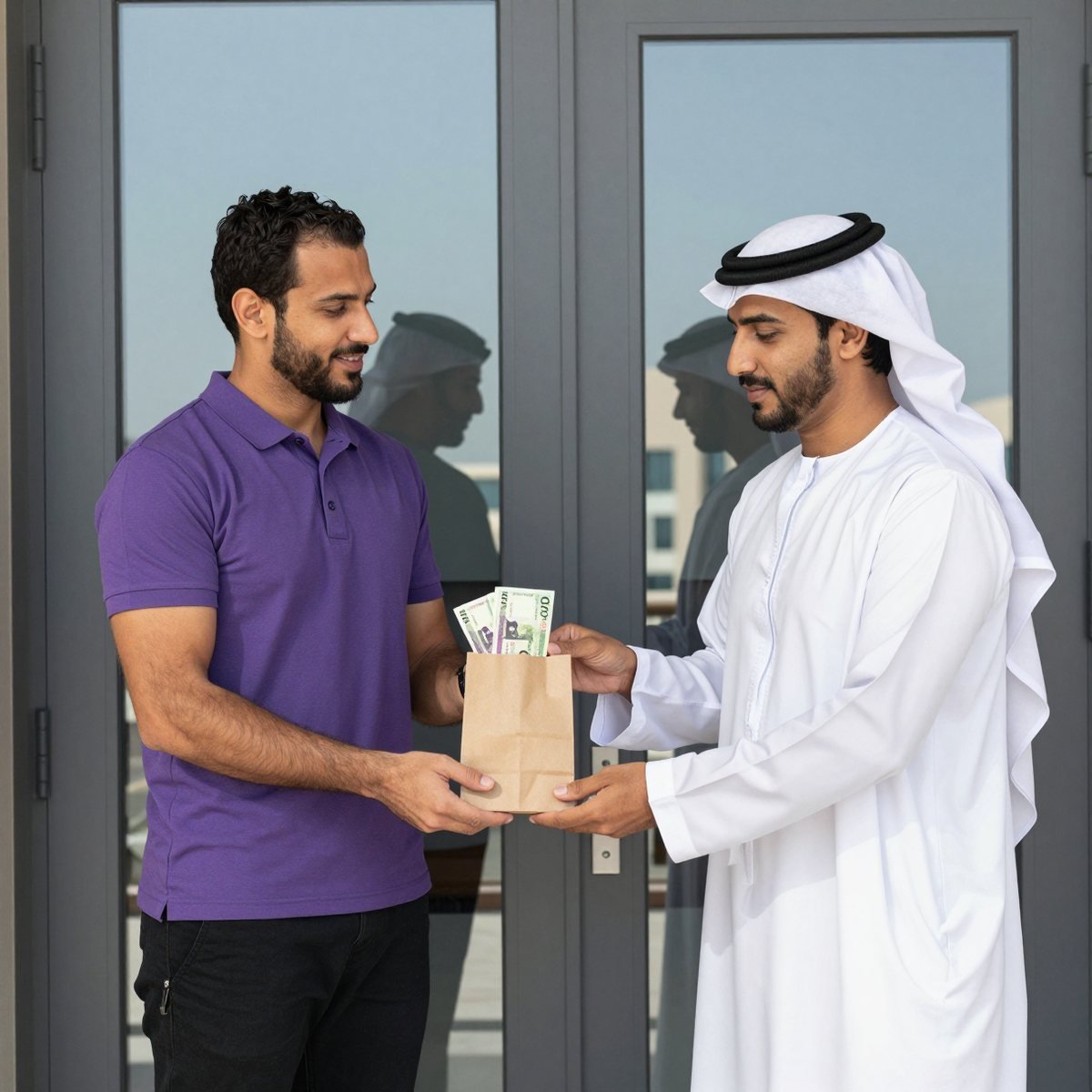 Oreem courier delivering a gift and collecting cash on delivery in Bahrain