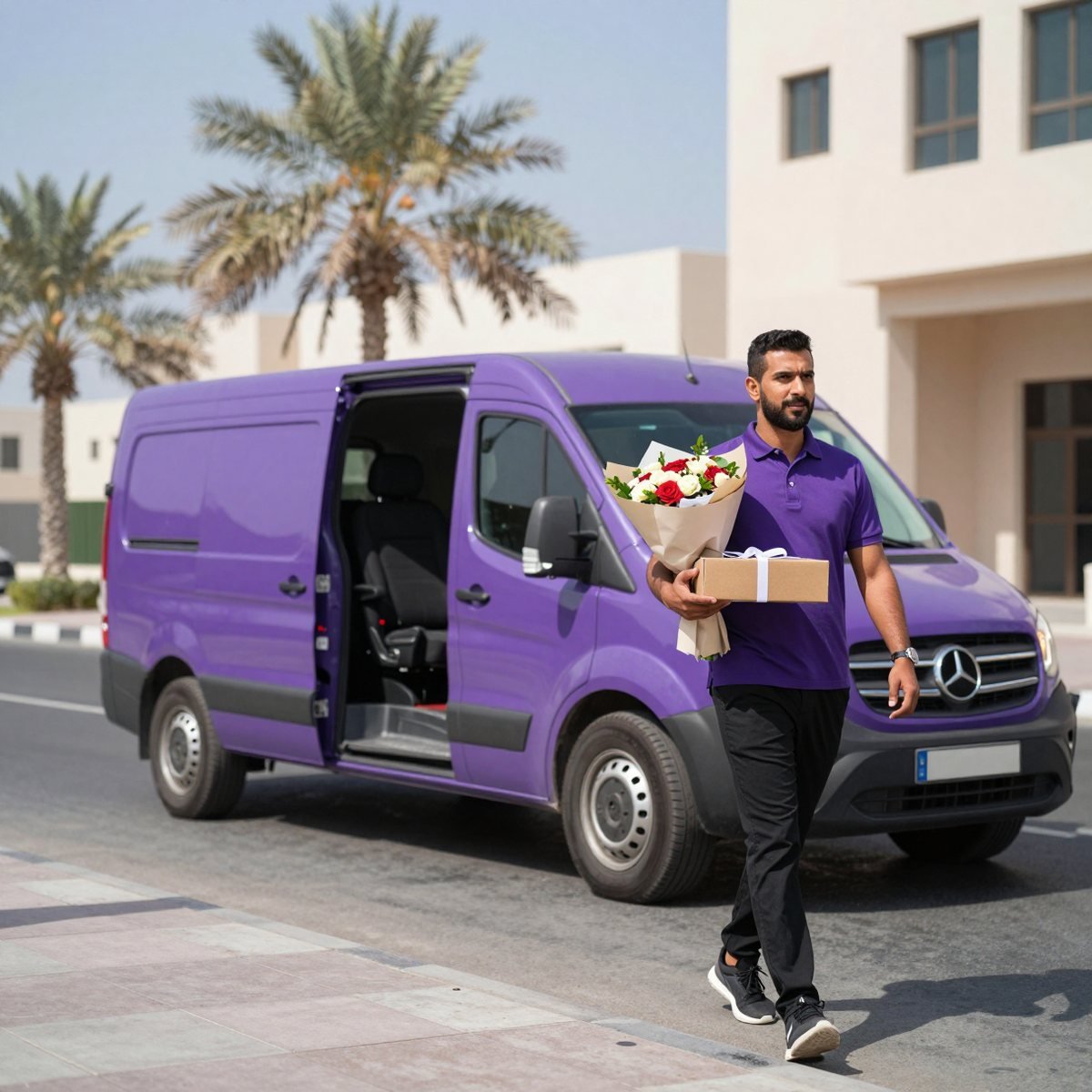 Oreem purple delivery vehicle for same-day gift and occasion delivery in Bahrain