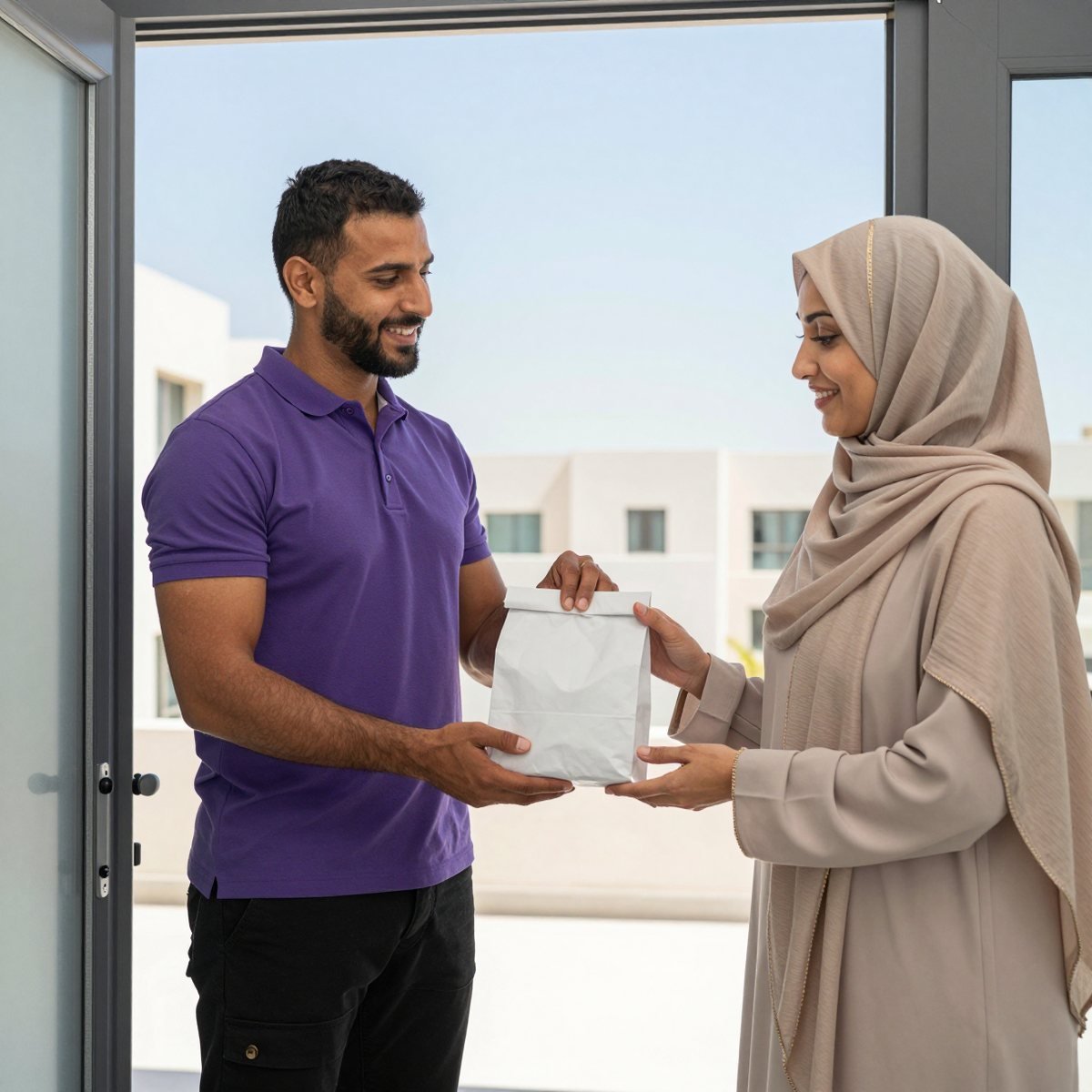 Oreem courier delivering medicine to a door in Bahrain