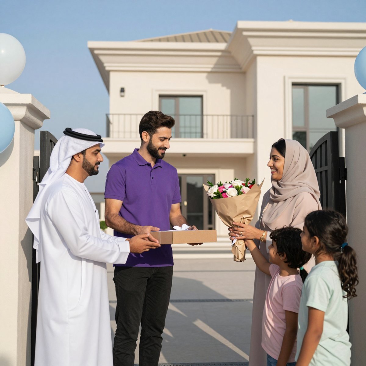Oreem courier delivering an occasion gift to a home in Bahrain