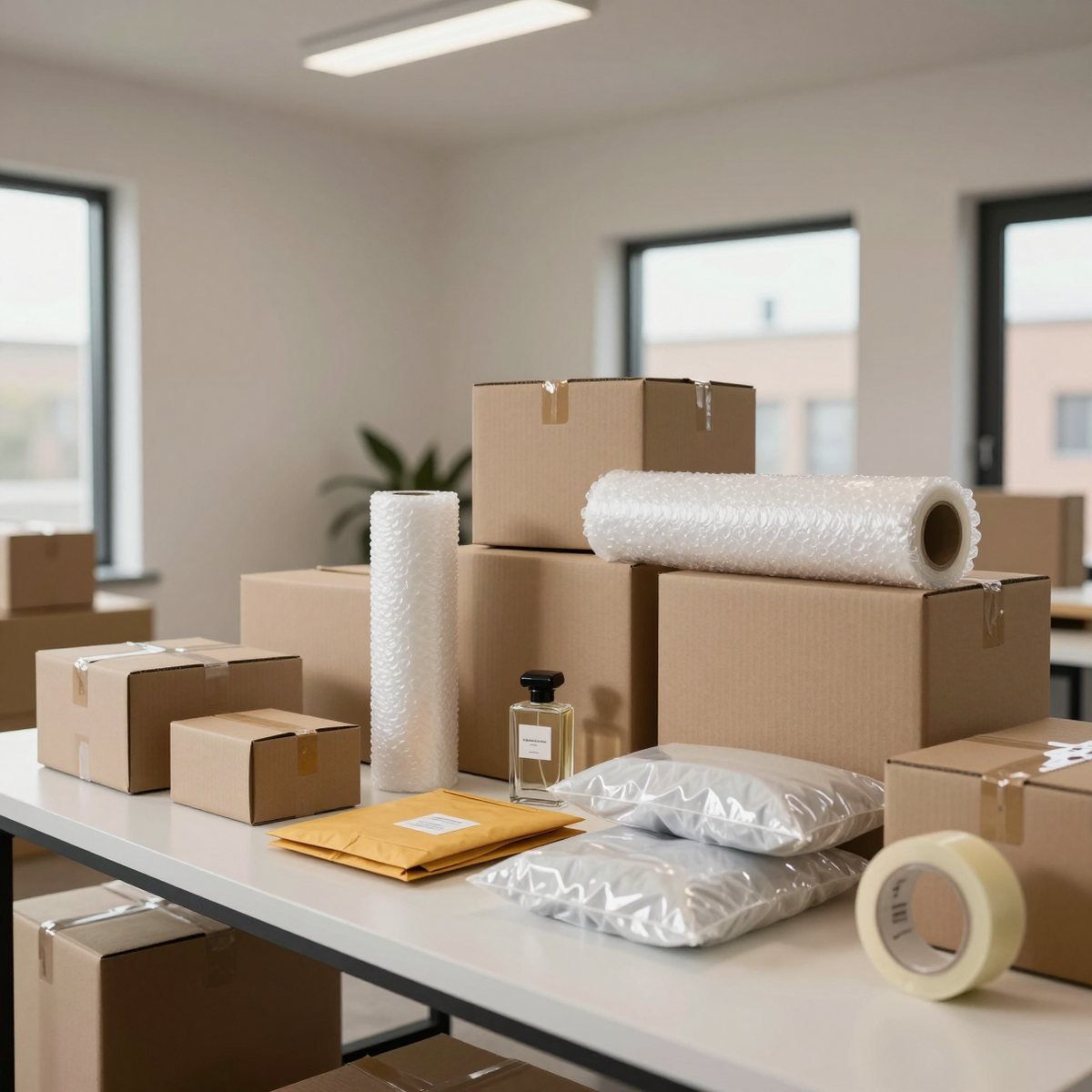 Protective packaging for online orders: boxes, padded mailers and bubble wrap