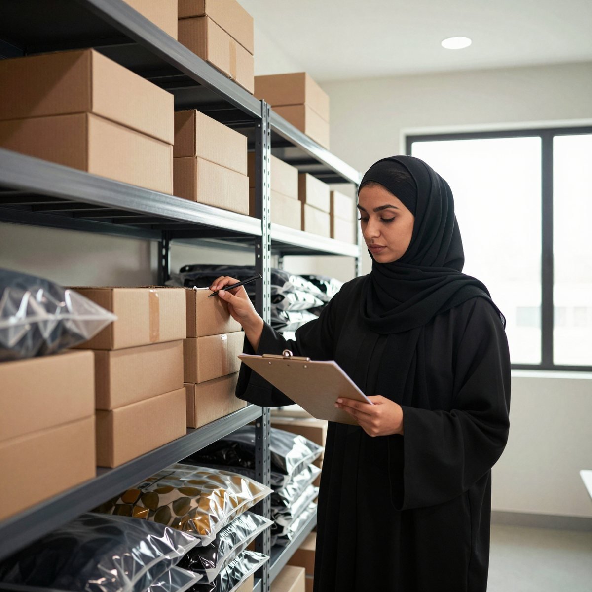 Online store stock kept on shelves in a spare room at home in Bahrain