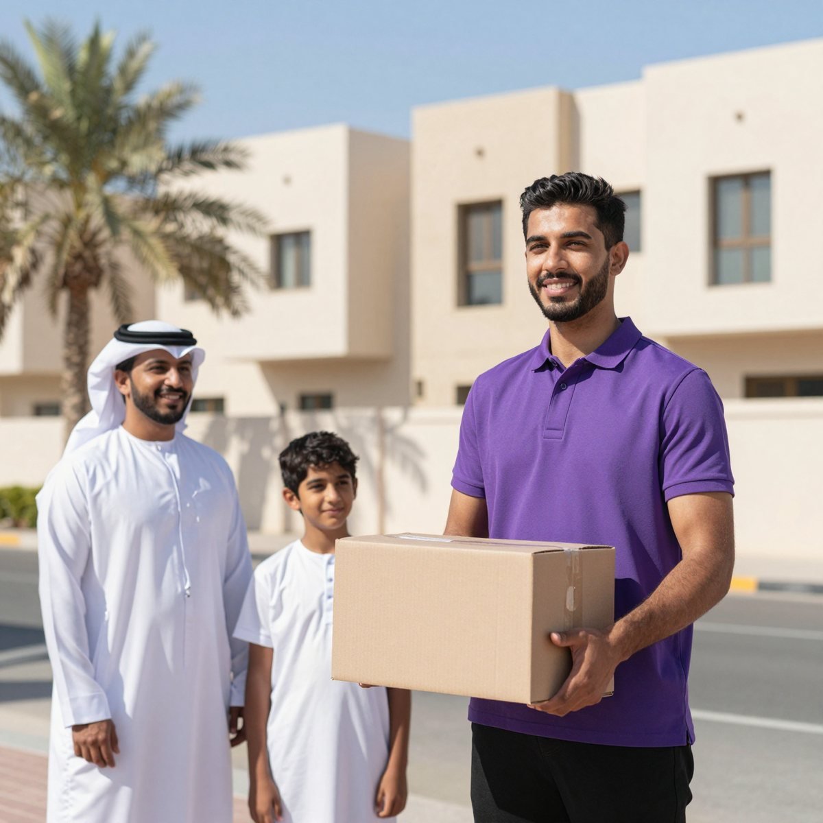 Oreem courier delivering an imported parcel to a door in Bahrain after customs clearance