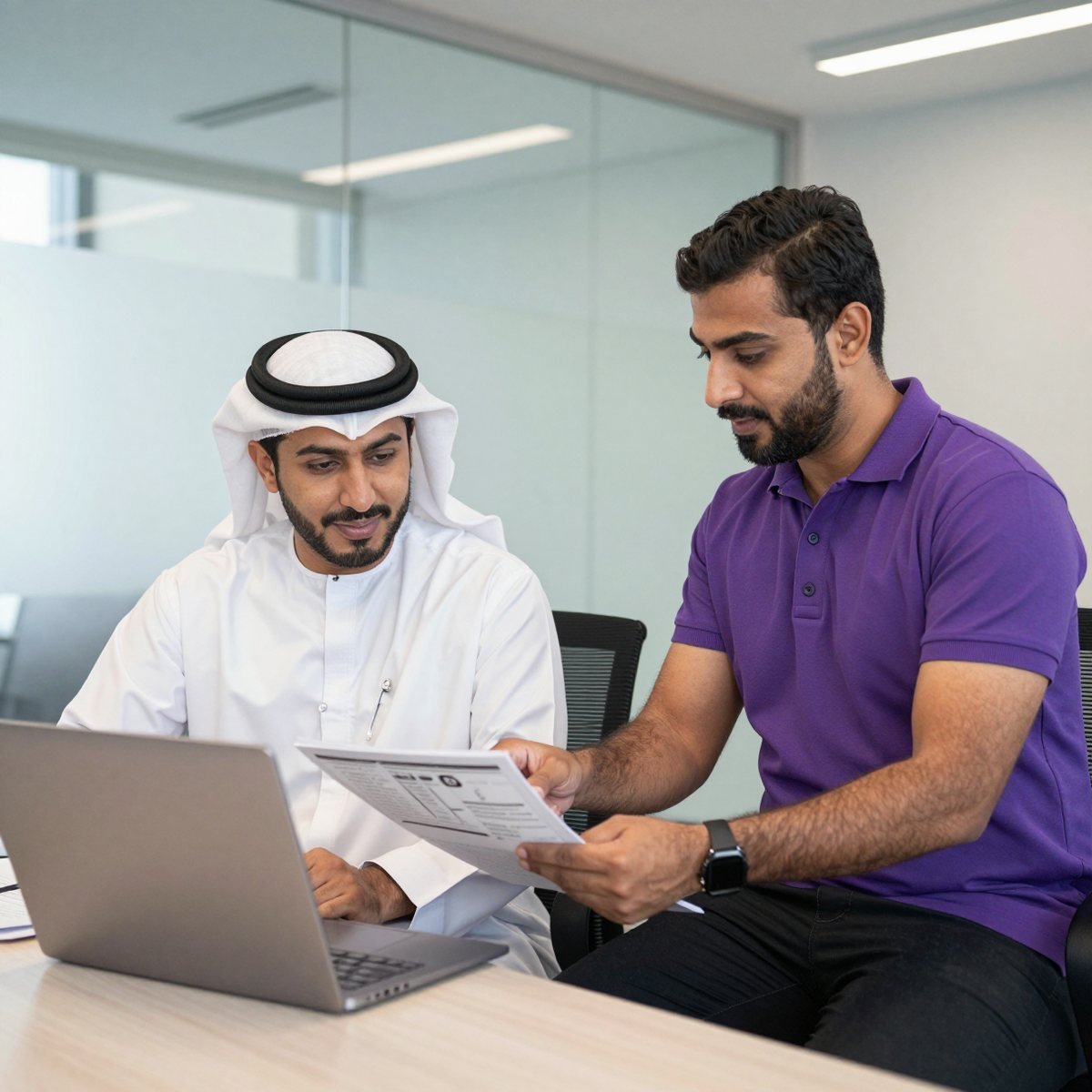 Bahraini business owner discussing outsourced logistics with an Oreem manager
