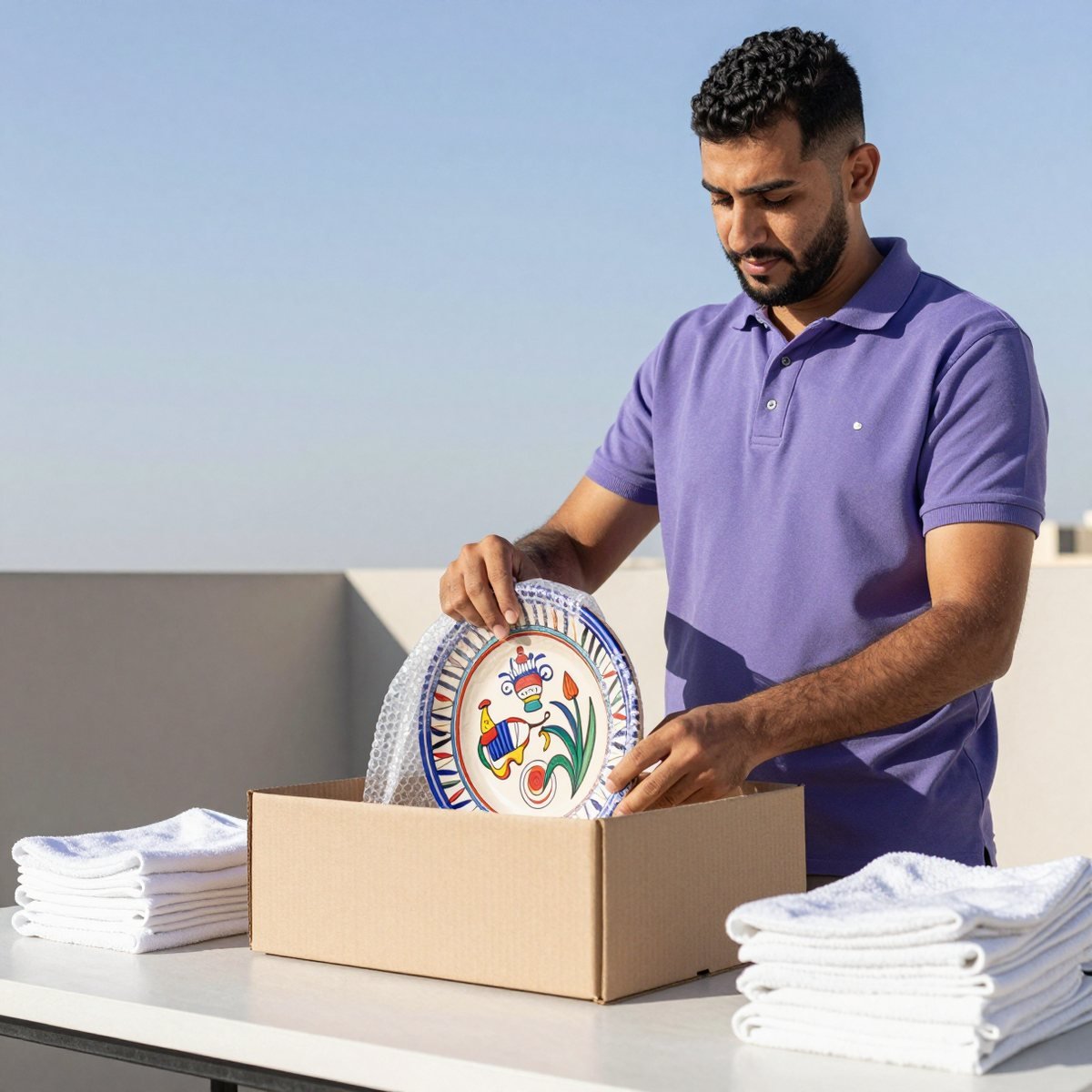 Oreem professionally packing a parcel in Egypt for shipping to Bahrain