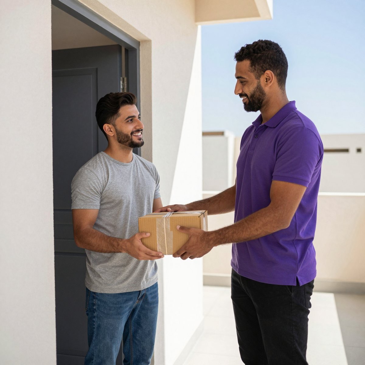 Oreem courier delivering an imported parcel to the door of a home in Bahrain