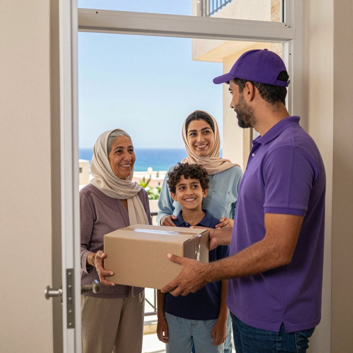 Oreem delivering a parcel to a door in Egypt