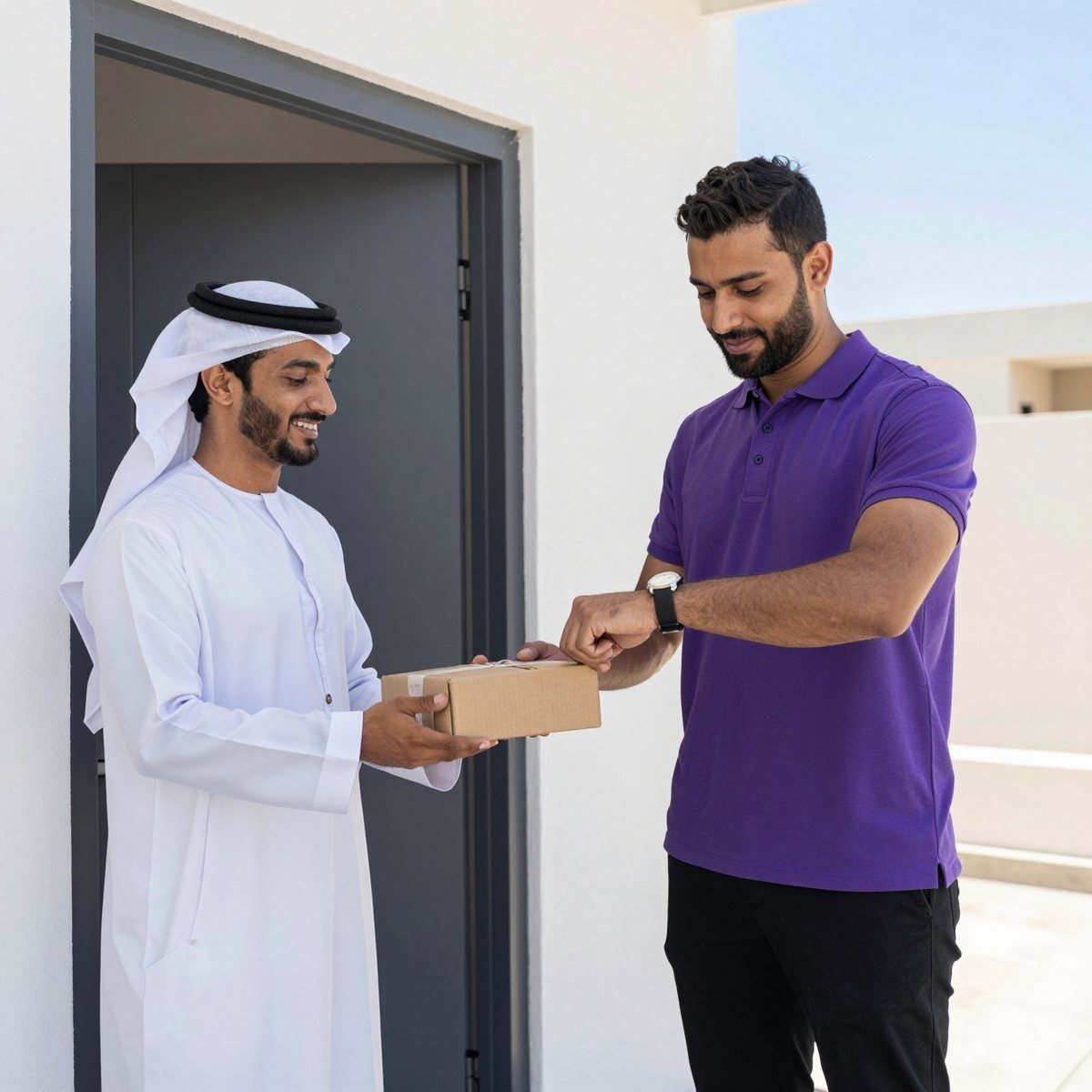 Oreem courier delivering a same-day parcel to a door in Bahrain