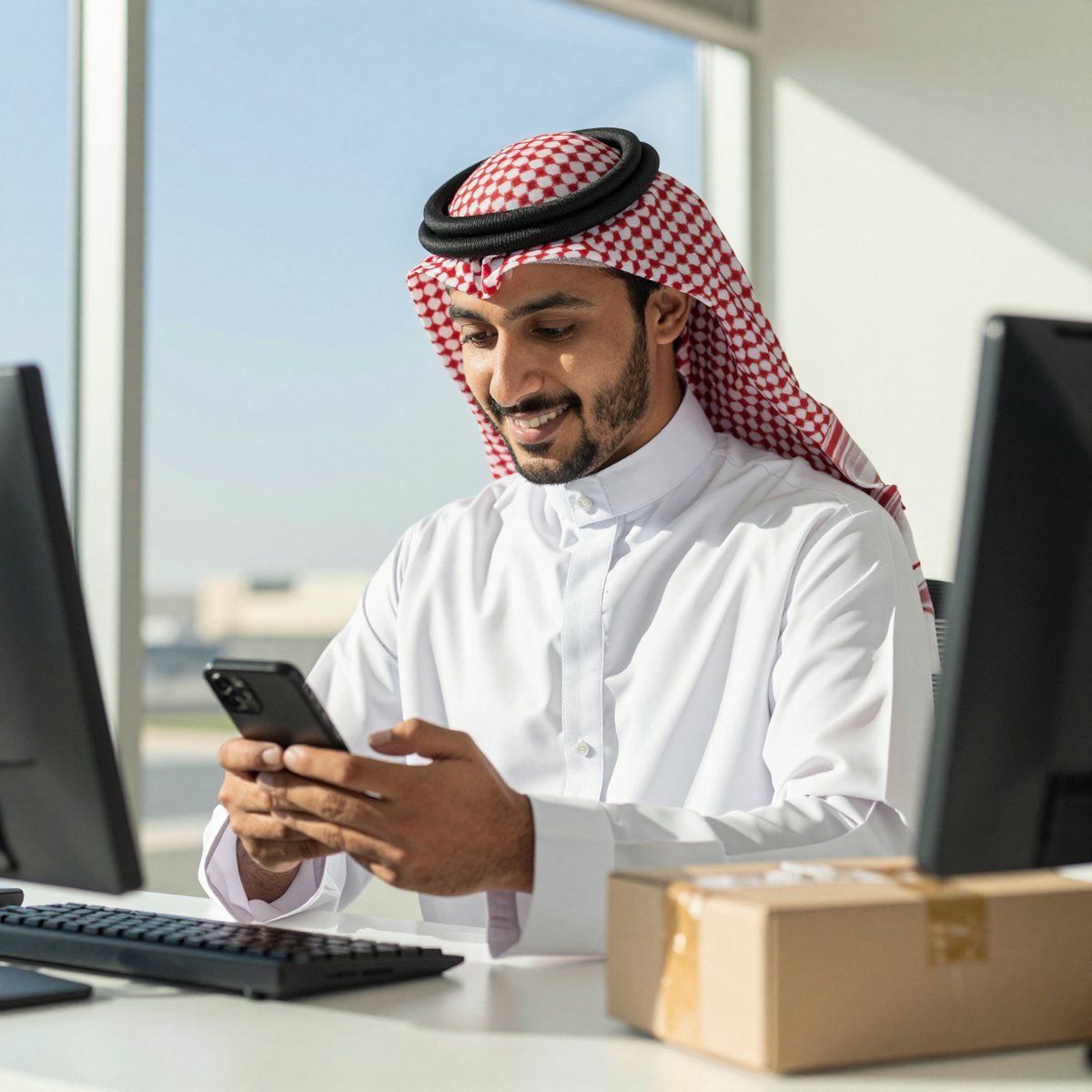Live parcel tracking map and WhatsApp updates for an Oreem shipment from Bahrain to Riyadh