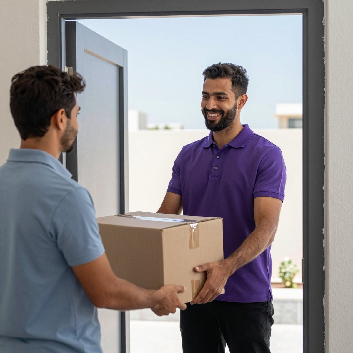 Oreem delivering a USA parcel to a door in Bahrain