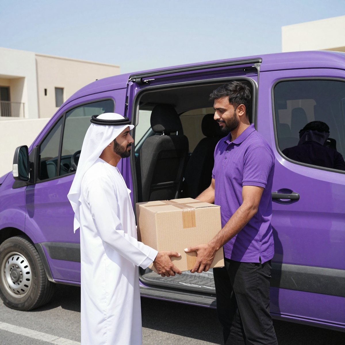 Oreem van collecting cargo boxes from a home in Bahrain for shipping to India